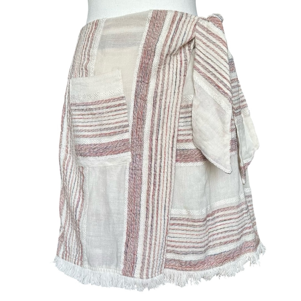 Anthropologie Holding Horses Avery Striped Fringe Faux Wrap Mini Skirt - 2 - Picture 3 of 13